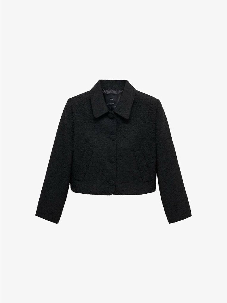 Mango Black Cropped Teddy Jacket